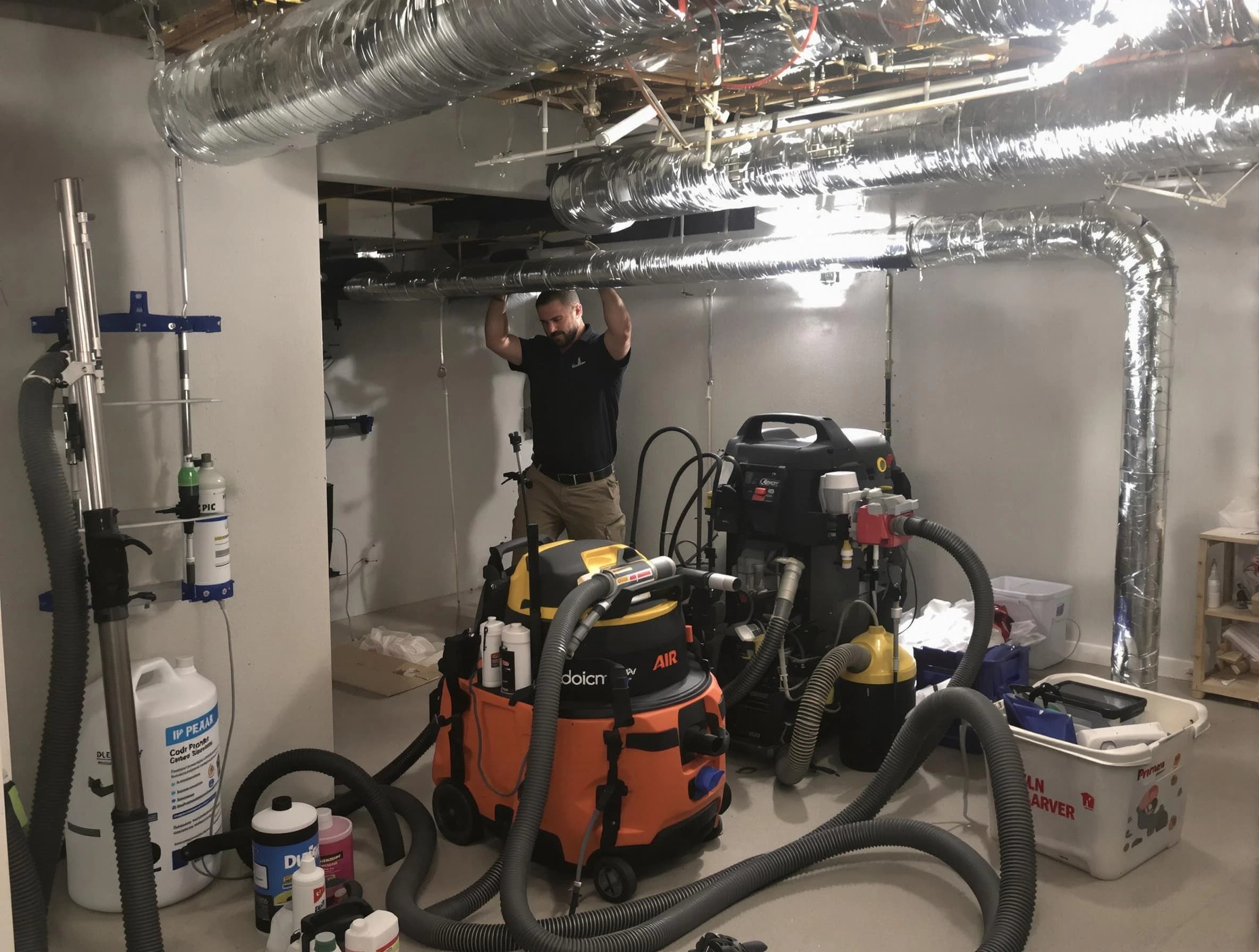 Sandia Heights Air Duct Cleaning specialist performing professional mold removal from air ducts using safety equipment in Sandia Heights