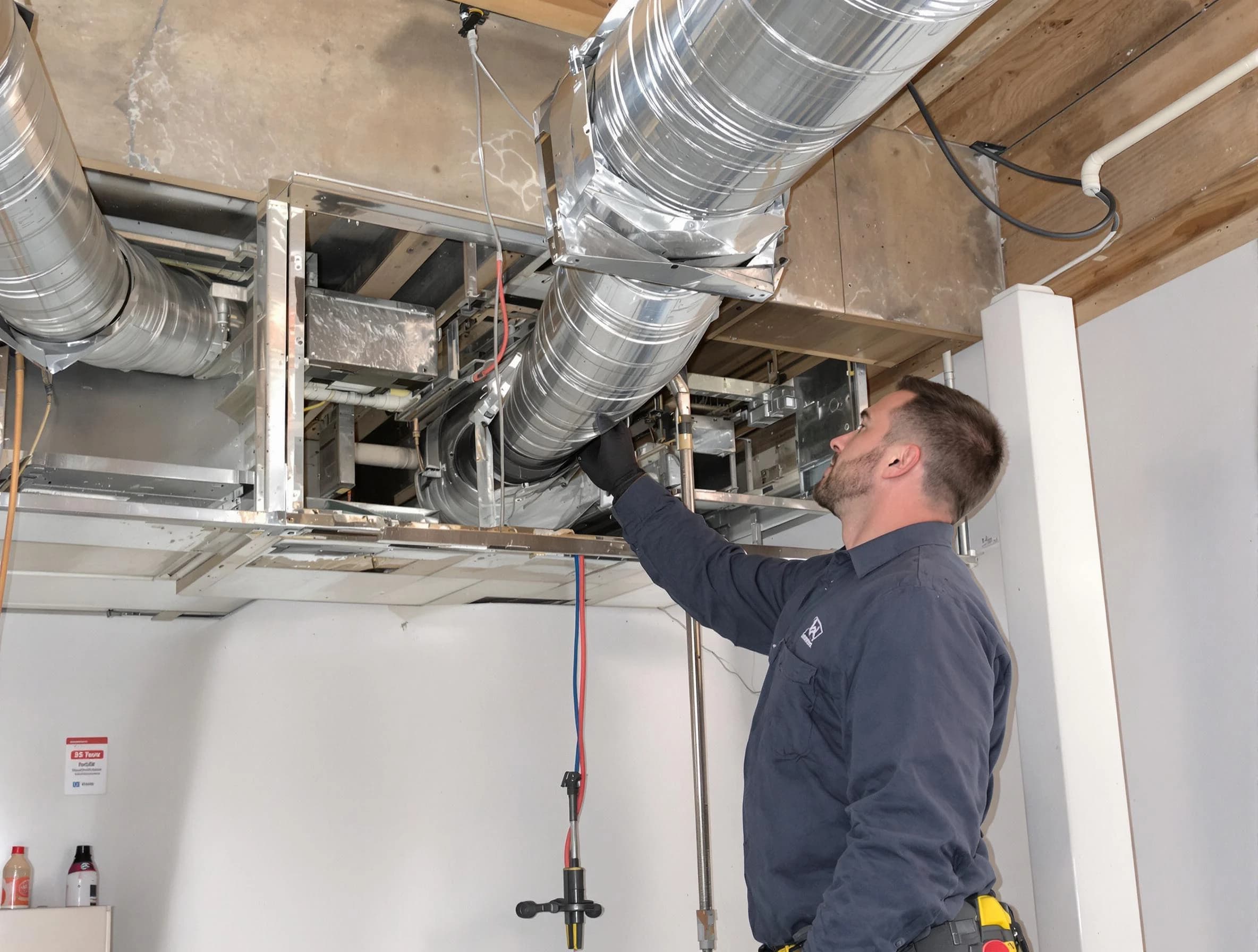 Sandia Heights Air Duct Cleaning technician performing professional air duct repair using specialized tools in Sandia Heights