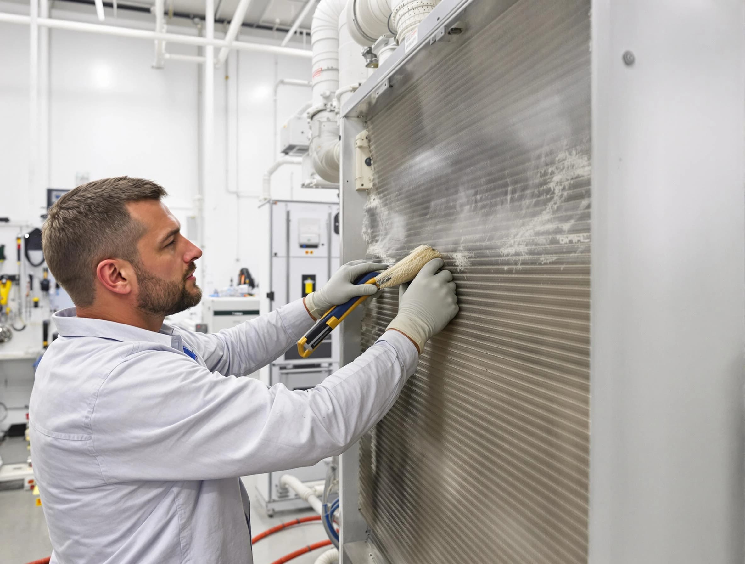 Sandia Heights Air Duct Cleaning technician performing precision commercial coil cleaning at a Sandia Heights business