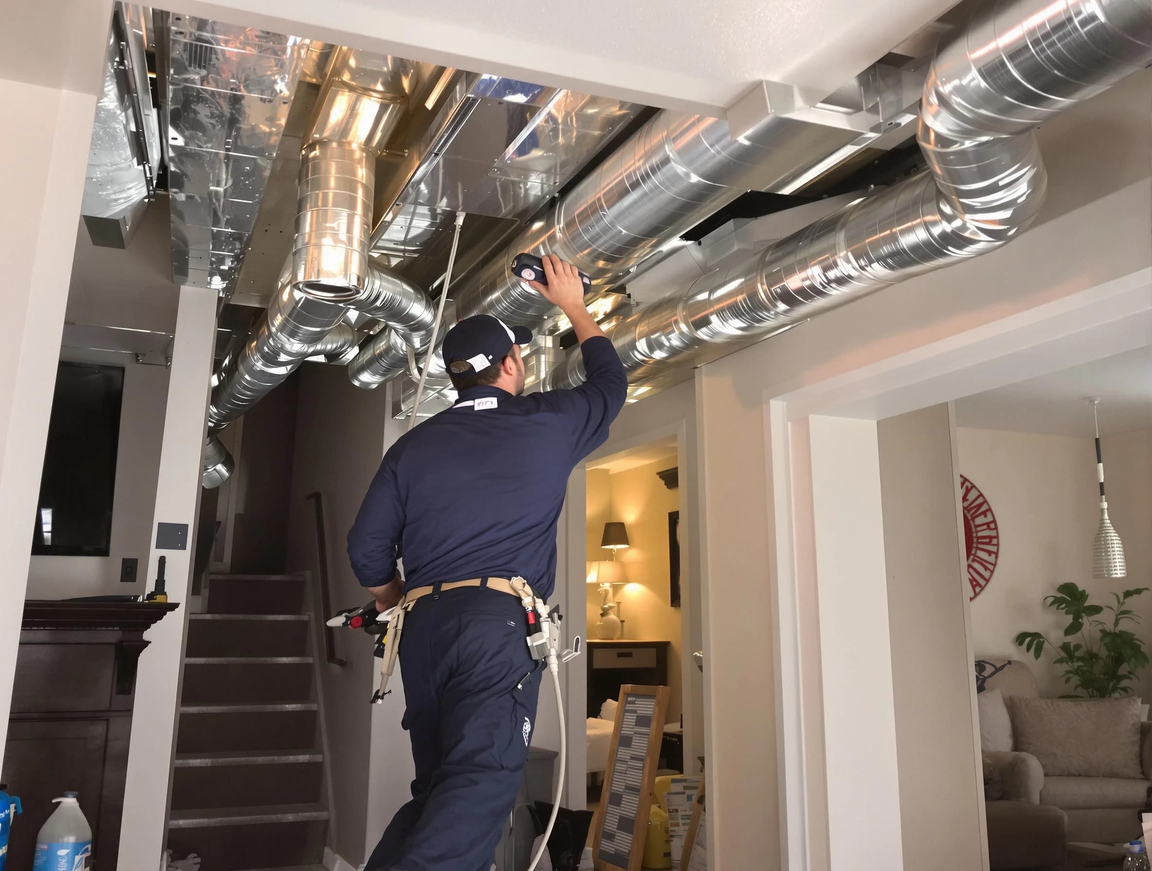 Sandia Heights Air Duct Cleaning expert performing specialized duct cleaning in a mobile home in Sandia Heights