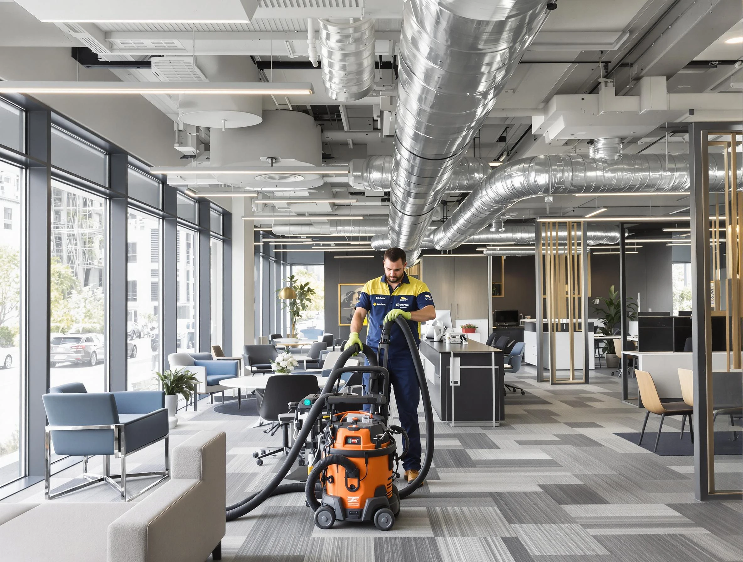 Sandia Heights Air Duct Cleaning team performing thorough commercial duct cleaning at a Sandia Heights business center