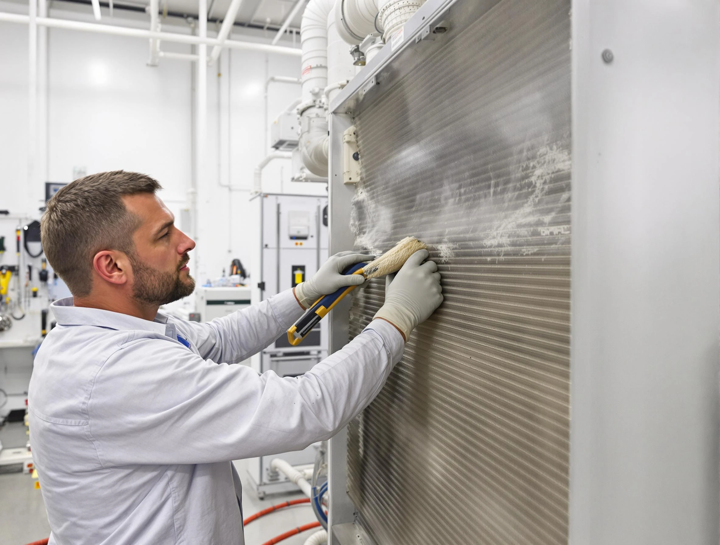 Sandia Heights Air Duct Cleaning technician performing precision commercial coil cleaning at a Sandia Heights business